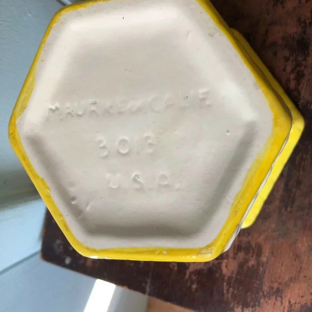 Vintage Planter California Pottery Maurice Ceramics Basketweave White Yellow